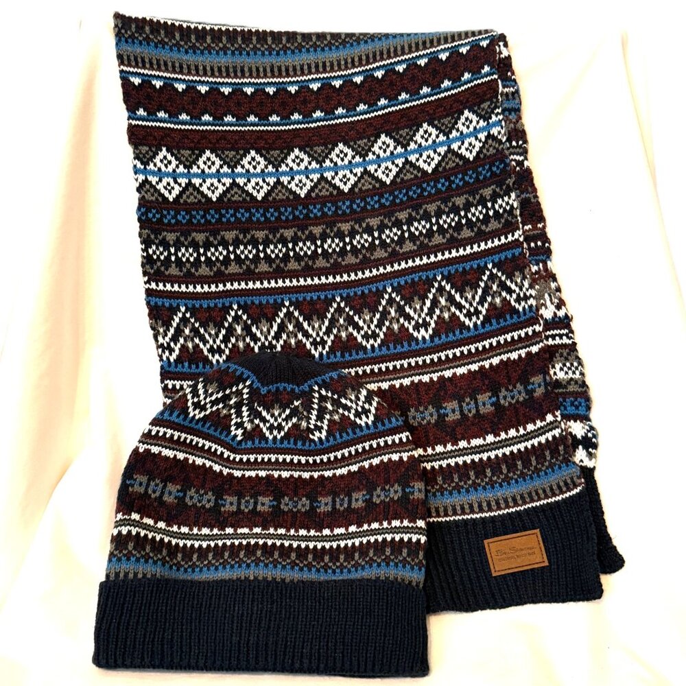 Ben Sherman Hat and Scarf Set One Size Fair Isle Ski Snow Winter EUC